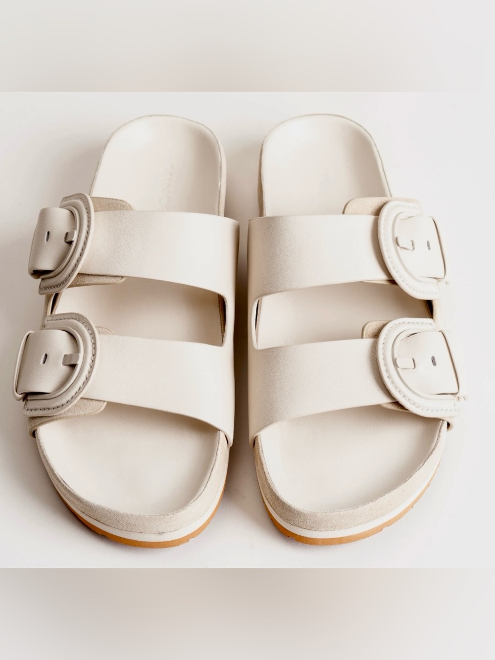 VINCE Glyn Double-Strap Slide Sandals with Buckle Detail Biscotti Color Size 11